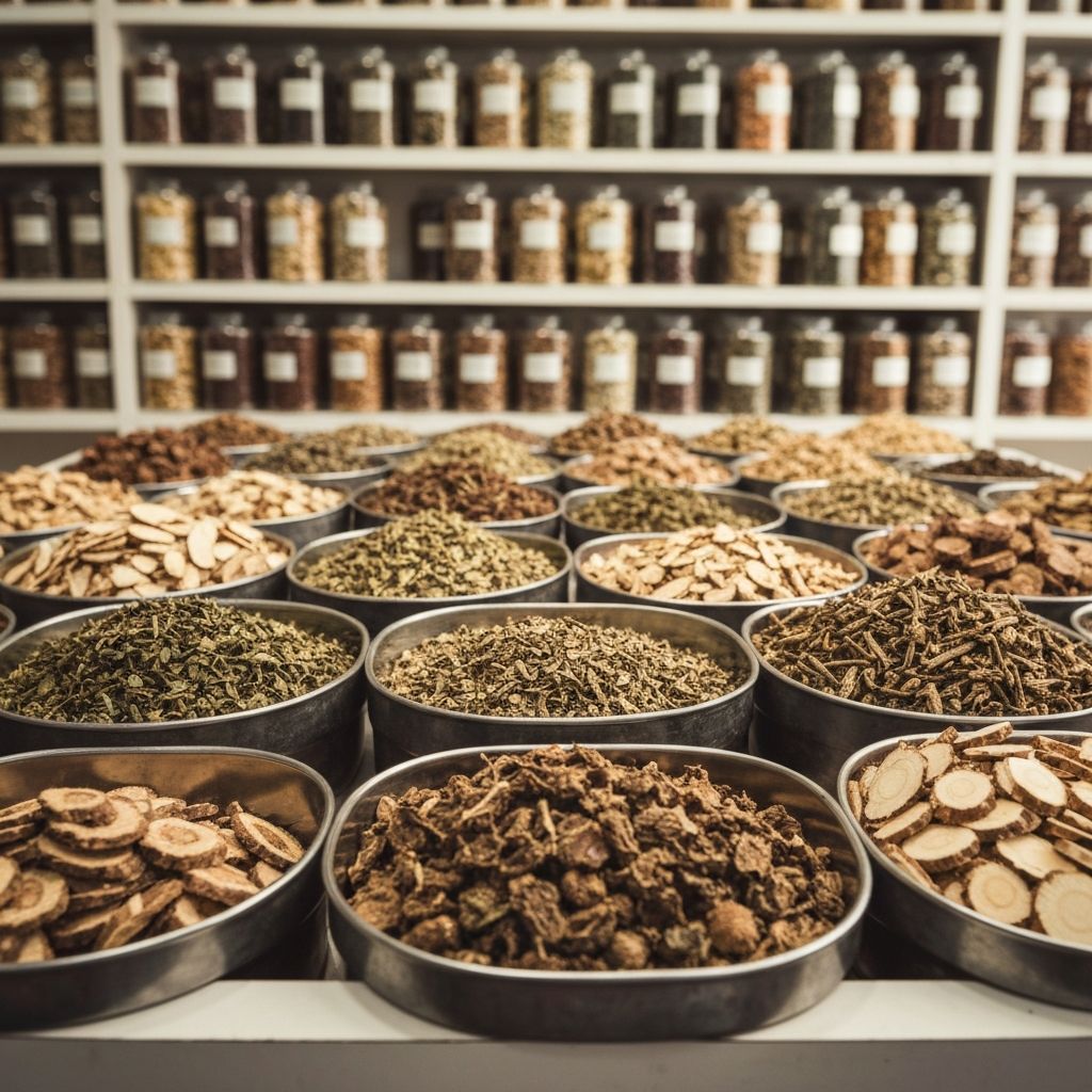 Variety of dried herbs in bowls